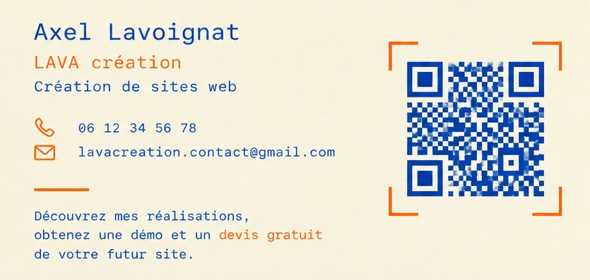 Carte de visite LAVA création – verso : Axel Lavoignat, création de sites web